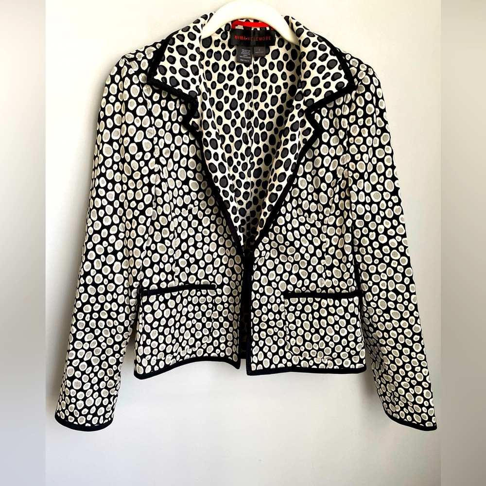 Nina Mclemore Black & White Geo Print Blazer Jacket Size 4